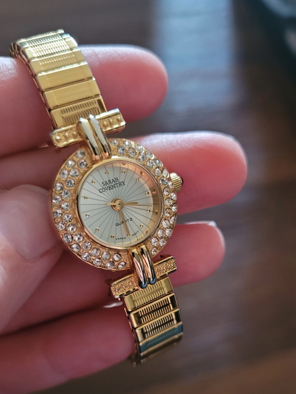 Sarah Coventry Quartz Gold Toned Rhinestone Encrusted Women's Wristwatch